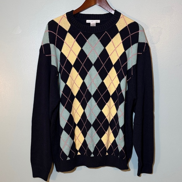 Vintage NWT Geoffrey Beene Men's Argyle Sweater - Blues, Yellow, & Pink - Picture 1 of 5